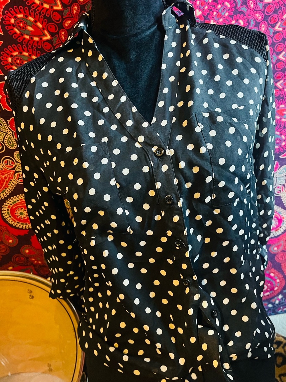 BONGO Black and White Polka Dot Button-Down Shirt